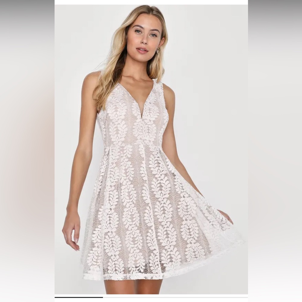 lulus Small all of my heart white lace skater dress